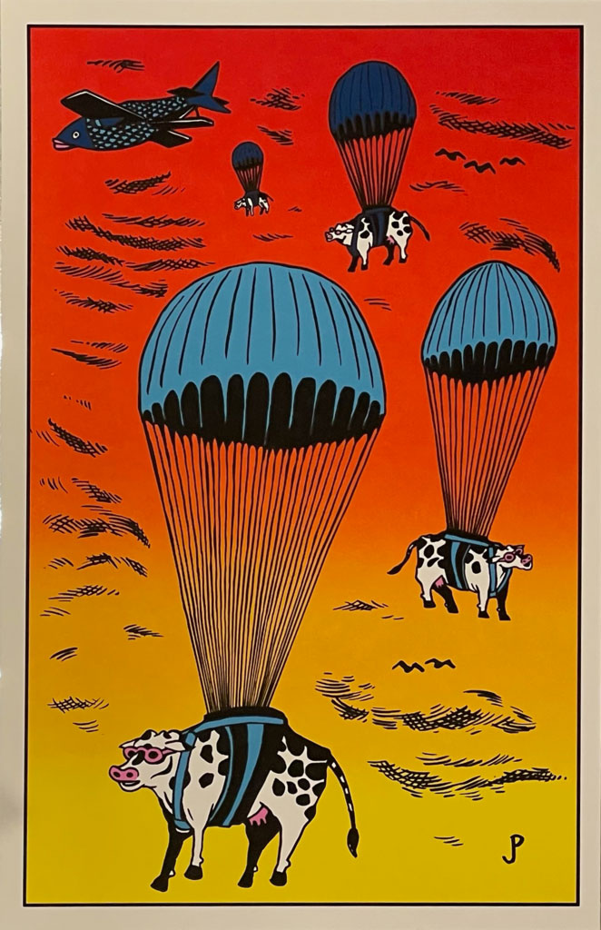 Skydiving Cows - Sunset Edition by Jim Pollock