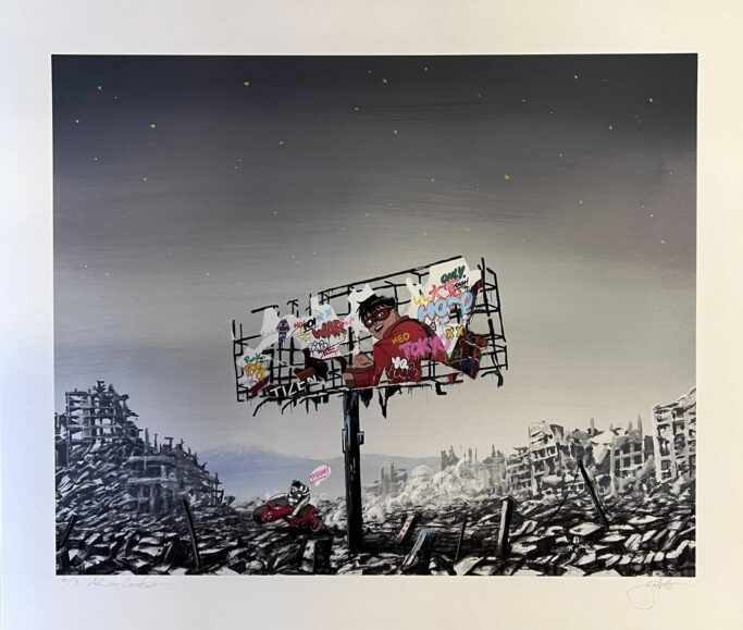Ruined Sign - Neo Tokyo Hand Embellished by Roamcouch