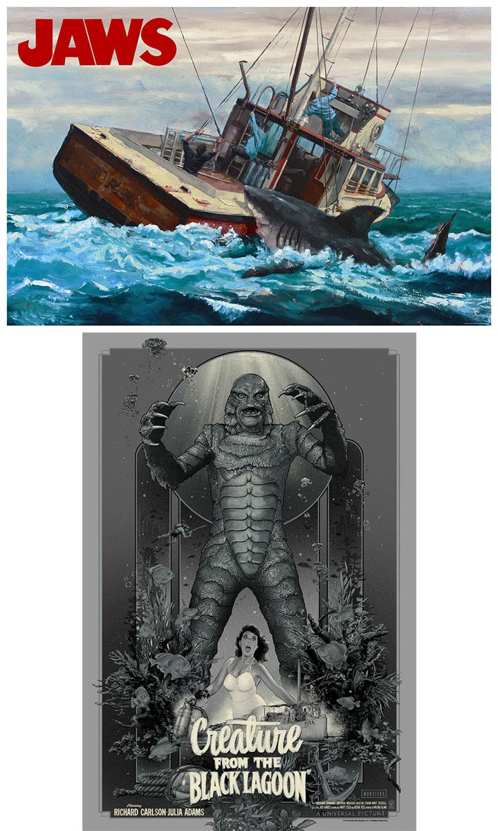 Creature from the Black Lagoon by Vance Kelly & Jaws by Alistair Little