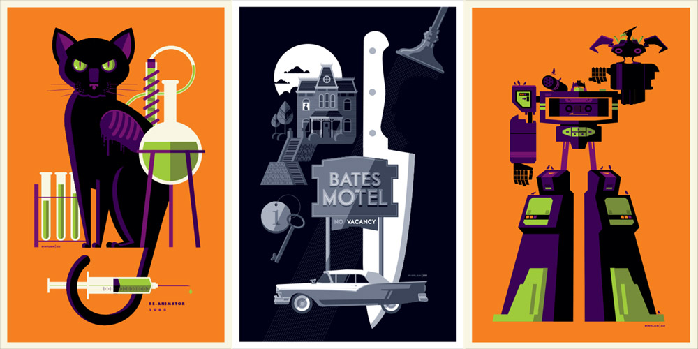 Re-Animator, Psycho & Roost22 by Tom Whalen