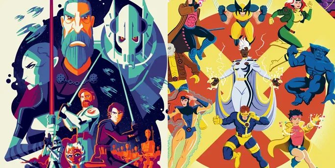 The Clone Wars by Tom Whalen & X-Men '97 by Dave Perillo